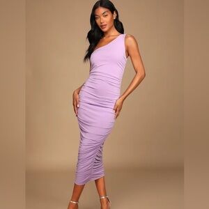 Lulus Total Appeal Lavender Ruched One-Shoulder Bodycon Midi Dress